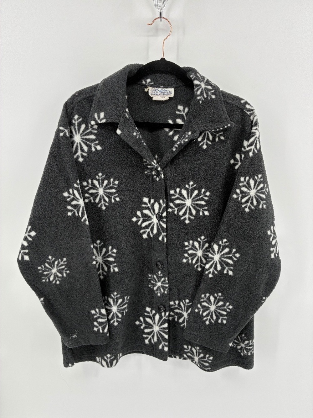 Grey Black Snowflake Fleece Button Down Jacket